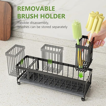 Cisily Extra Large Sink Caddy Organizer with Drying Stone, Black Sponge Holder for Kitchen, Dish Brush Holder for Countertop, Kitchen Decor Storage and Essentials - Image 5