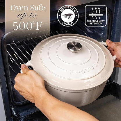 Nuovva Enamelled Cast Iron Dutch Oven Pot with Lid 6.4 Quart Non Stick Casserole Pot – Heavy Duty & Oven Safe up to 500° F for Bread Baking, Braising, Stews, Roasting – 28cm Oyster - Image 5