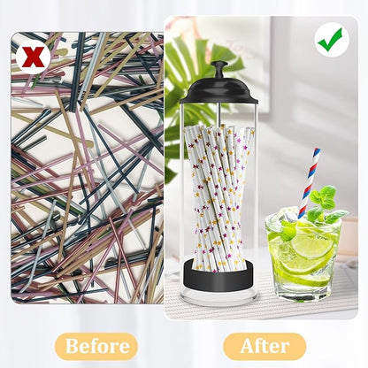 Straw Holder for Standard Size Drinking Straws, Acrylic Plastic Straw Dispenser for Counter with Lid Black - Pack of 2(Straws Not Include)