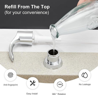 GAGALIFE Kitchen Sink Soap Dispenser with 17 Ounce Large Bottle, Built in Sink Soap Dispenser (Chrome) Soap Dispenser for Kitchen Sink Refill from Top, G080C