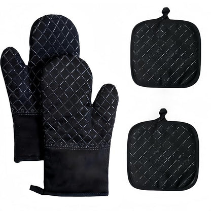 Oven Mitts and Pan Racks 4-Piece Set, Extended Kitchen Oven Mitts and Pan Racks, Heat Resistant 500 °F, Silicone Non-Slip Surface for Baking and Cooking (Black) by Unknown