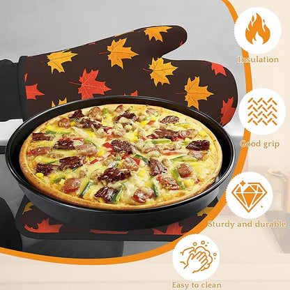 Maple Leaf Oven Mitts and Pot Holders Set,Autumn Kitchen Decor Heat Resistant Non Slip Hot Pads and Oven Mitt for Chef Cooking Baking BBQ Mom Girl Gifts(4 Piece Set)