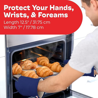 Silicone Oven Mitts - Dark Royal Blue Set of 2-12.5" - Heat Resistant to 536 F / 280 C Kitchen Gloves - Professional Grade Protection Hot Cooking Baking
