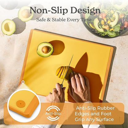 SMIRLY Plastic Cutting Board Set with Holder 3 Pieces, Non-Slip Dishwasher Safe Chopping Boards for Kitchen, Yellow - Image 4