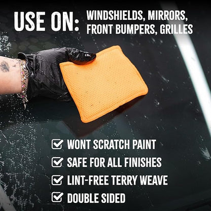 The Rag Company - Jersey Bug Scrubber Pads - Terry Weave, Easily and Safely Trap Bug Splatter in Sponge, Safe on All Finishes, 4in x 6in, Orange (5-Pack) - Image 3
