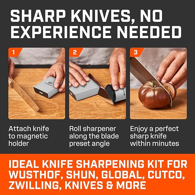 TUMBLER Pro Rolling Knife Sharpener™ - Knife Sharpening Made Easy - Ultimate Gift for Father's Day - Kit with Removable Disc System - 4-Layer Diamond Sharpening Disc & EdgeBoost Ceramic Disc (Grey) - Image 3