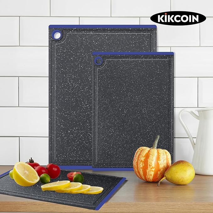 Kikcoin Plastic Cutting Boards for Kitchen, 3-Piece Large Cutting Board Set Dishwasher Safe Chopping Boards with Non-slip Feet and Juice Grooves, Blue - Image 7