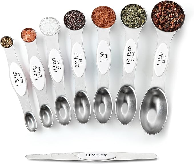 Spring Chef White Stainless Steel Magnetic Measuring Spoons Set of 8 with Leveler, Dual Sided Metal Teaspoon & Tablespoon Measuring Spoons, Fits in Spice Jars, Kitchen Gadgets for Baking & Cooking - Image 9