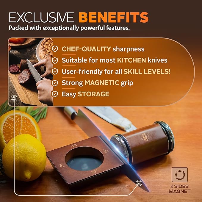 Tumbler Rolling Knife Sharpener Kit – Magnetic Manual System with 4 Angles & Walnut Base Diamond & Ceramic Discs | Kitchen Knife Sharpening Tool | Interchangeable, Easy & Safe Design - Image 4