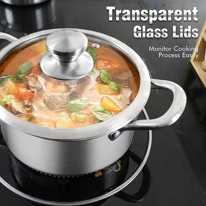 AuFranc™ Hybrid Nonstick 6 Quart Stainless Steel Stockpot with Glass Lid, Induction Stock Pot with Honeycomb Carving, Non-stick Soup Pot Compatible with All Cooktops, Non-Toxic, Dishwasher & Oven Safe - Image 6