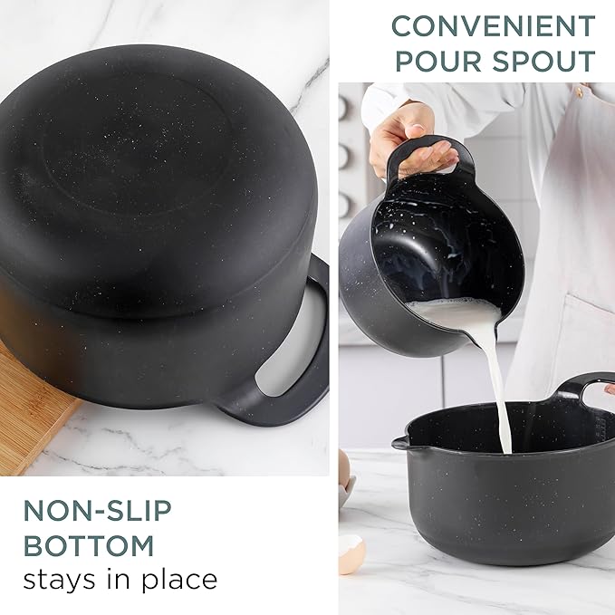 COOK WITH COLOR Nesting Plastic Mixing Bowl Set with Pour Spouts and Handles, Black Speckled, 4 Piece Non-Slip - Image 2