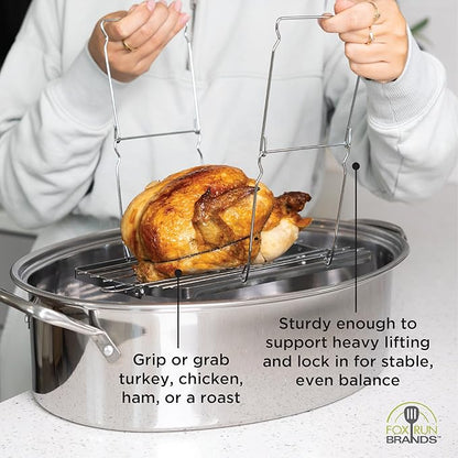 Fox Run Turkey Roasting Rack and Lifter, 11" x 6"
