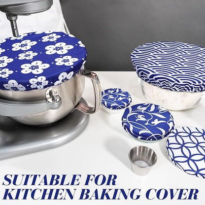 Patelai 10 Pcs Bowl Covers Reusable in 5 Size Stretch Cloth Fabric Elastic Food Storage Bowl Covers Bread Sourdough Lids for Proofing Food Fruits Leftover(Blue White,Stylish Style) - Image 2