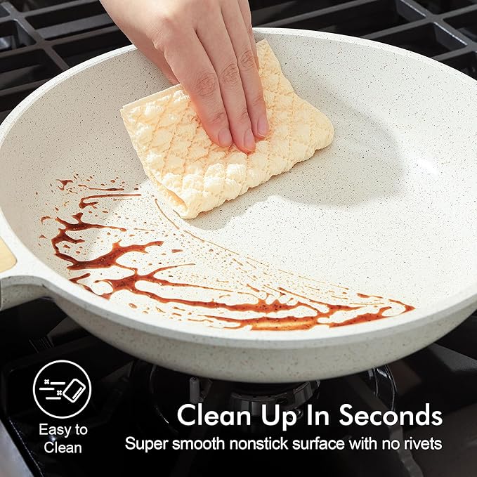 SENSARTE Nonstick Ceramic Frying Pan Skillet, 12.5 Inch Omelet Pan, Healthy Non Toxic Chef Pan, Induction Compatible Egg Pan with Heat Resistant Handle, PFAS-Free, White - Image 4