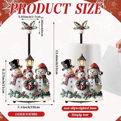Thyle Winter Snowman Paper Towel Holder with Round Base Winter Bathroom Decor Rustic Snowman Family Dispenser Kitchen Paper Holder Stand for Christmas Xmas Countertop Toilet Home Accessories
