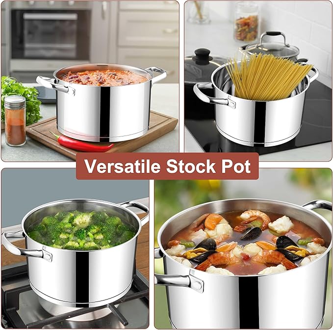 E-far Stainless Steel Stock Pot, 8 Quart Tri-ply Base Cooking Pot with Glass Lid, Induction Soup Pot Compatible with All Stoves, Nontoxic & Thick Bottom, Oven & Dishwasher Safe - Image 6