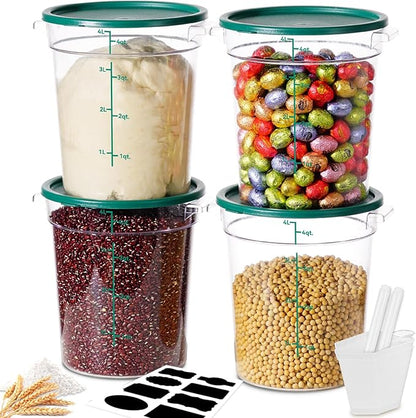 4QT NSF Round Food Storage Containers with Lids: 4 PCS [Total Food Grade][Hot&Cold Resistant] Dough Proofing Container for Pizza, Bread with Measuring Spoons Included(BPA FREE) (GREEN) by SVKLHY