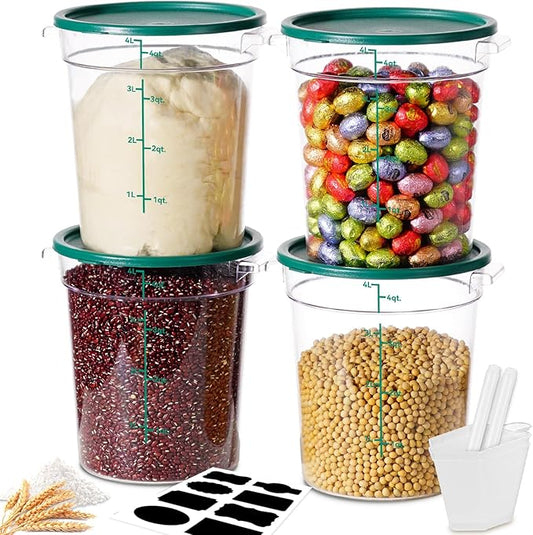 4QT NSF Round Food Storage Containers with Lids: 4 PCS [Total Food Grade][Hot&Cold Resistant] Dough Proofing Container for Pizza, Bread with Measuring Spoons Included(BPA FREE) (GREEN) by SVKLHY