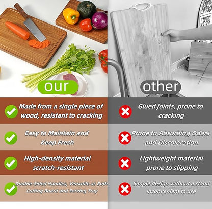 Solid Teak Wood Cutting Board One Piece Non Glued Thick Crack Resistant Wooden Chopping Board with DeepJuice Grooves Built in Handles for Kitchen Meat Vegetables Chese 15 X 10.5 Inch