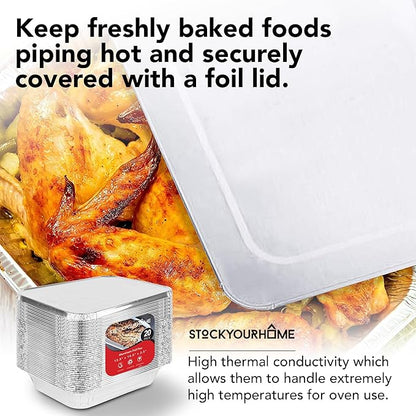 Stock Your Home Foil Pans with Lids - 9x13 Aluminum Pans with Covers - 20 Foil Pans and 20 Foil Lids - Disposable Food Containers Great for Baking, Cooking, Heating, Storing, Prepping Food Silver - Image 7
