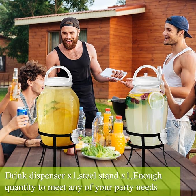Havawish 2 Pack Drink Beverage Dispenser with Stand for Parties 1.16 Gallon Plastic Water Lemonade Juice Dispenser with Spigot and Lid for Countertop Weddings(White)