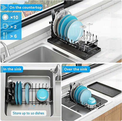 ANTOPY Sink Dish Drying Rack - Expandable Small Dish Rack Over Sinks with Silicone Drying Tray, Dish Drainer for Kitchen Counter with Cutlery Holder, Drying Rack Fit for 14’’-19’’ Kitchen Sink - Image 2