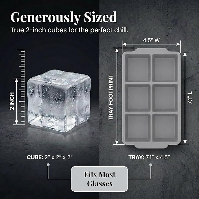 KitchFort Large Silicone Ice Cube Tray (3-Pack), Easy Release 2" Big Ice Cubes - Cocktail, Whiskey Ice Cubes Mold - Ice Trays for Freezer with Lid - Stackable Silicone Ice Tray - Gray - Image 8