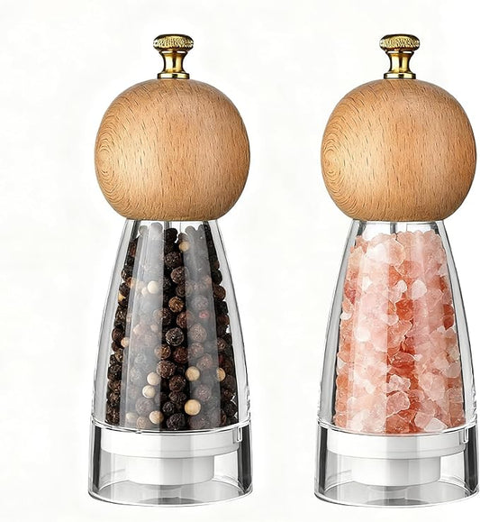 Pepper Grinder Set Salt and Pepper Grinder Set Manual Salt Grinder Pepper Mill Set with Adjustable Coarseness Acrylic Salt and Pepper Shakers, Ceramic Blade Grinding Spices Enjoy Most Delicious Steak