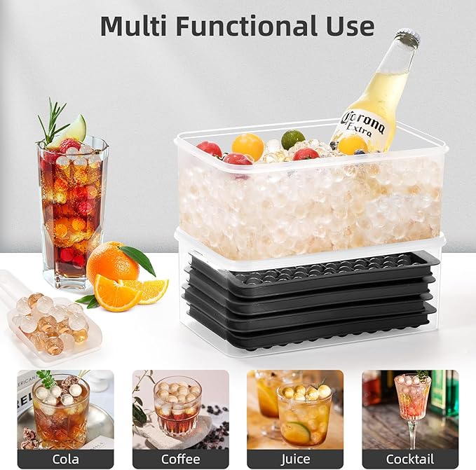 WIBIMEN Mini Ice Cube Trays, 0.55” Tiny Pebble Ice for Iced Coffee & Cocktails, Fast Chill, Easy Twist Release, Stackable with Lid & Storage Bin (4 Pack, Black) - Image 6