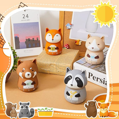 Amylove 4 Pieces Cute Kitchen Timer Animal Mechanical Manual Fox Raccoon Bear Wolf 60 Minutes Loud Alarm Egg Windup Timer for Adults Christmas Home Cooking Baking Fitness Beauty