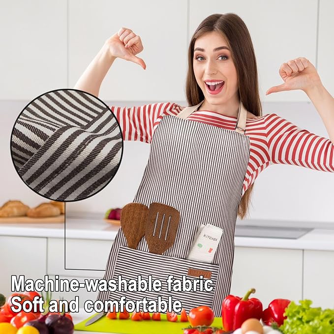 BeLuyi Adjustable Bib Apron with 2 Pockets Chef Cooking Kitchen Restaurant Aprons for Women Men - Image 5