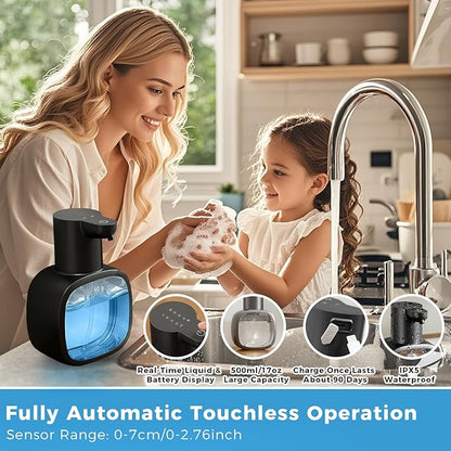 Automatic Liquid Soap Dispenser, 17oz/500ml Touchless Rechargeable with 4-Level Adjustable & IPX5 Waterproof - Level Display for Wall/Tabletop Use in Bathroom, Kitchen, Black - Image 3