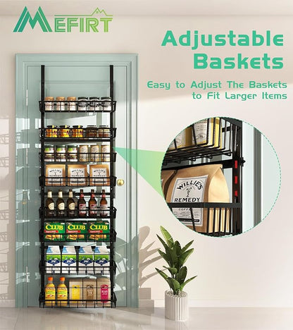 Mefirt Over The Door Pantry Organizer, Wall Mount Spice Rack, Pantry Hanging Storage and Organization, 8 Adjustable Baskets Heavy-Duty Metal for Home & Kitchen, Back of Door Seasoning Rack - Black - Image 3