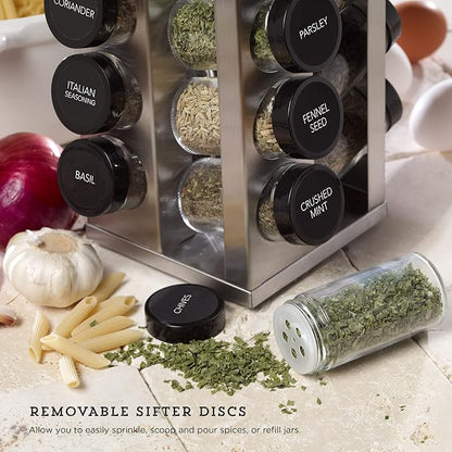 Kamenstein 20 Jar Heritage Revolving Spice Rack with Spices Included, Brushed Stainless Steel Rotating Countertop Organizer with Free Refills for 5 Years - Image 3