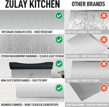 Zulay Premium Multi-purpose Stainless Steel Bench Scraper & Chopper, Easy to Read Etched Markings for Perfect Cuts, Quick & Easy Multi-use Dough Scraper, Dough Cutter & Pastry Scraper (Black) - Image 7
