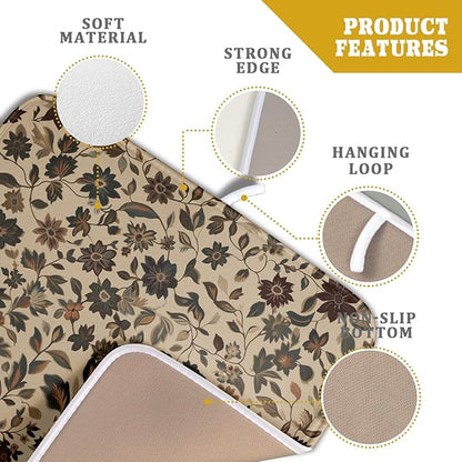 Giwawa 16"x18" Vintage Floral Decorative Dish Drying Mat- Rustic Boho Flowers Dish Drainer Mats- Abstract Antique Plant Reversible Microfiber Dish Drying Pad for Kitchen Countertop Sink Decor