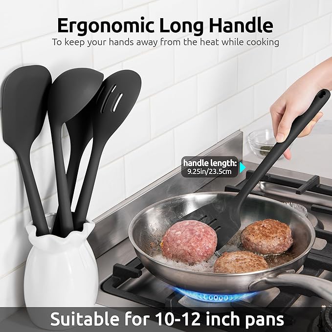 Silicone Kitchen Cooking Utensil Set: U-Taste High Heat Resistant 13.6in Long Kitchen Gadgets, BPA Free Non Stick Rubber Cook Accessories For Stir Frying, Serving, Basting, Mixing (5 Pieces, Black) - Image 7