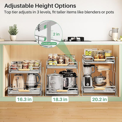 Pull out Cabinet Organizer, 2 Tiers 15"W X 21"D, Heavy Duty Smooth Sliding Under Cabinet Shelves for Pots and Pans, Full-Extension Roll out Drawers, Slide out Organization for Home Kitchen Pantry - Image 7