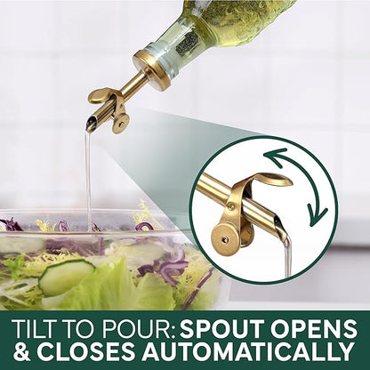 COOK WITH COLOR Glass Olive Oil Bottle Dispenser - 2 Pack- 17oz Oil and Vinegar Cruet - Olive Oil Carafe Decanter for Kitchen, Floral, Green - Image 7