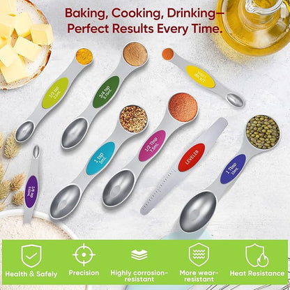 Magnetic Measuring Spoons Set with Strong N45 Magnets, Heavy Duty Stainless Steel Metal, Fits in Most Kitchen Spice Jars for Baking & Cooking, BPA Free, Multicolor - Image 6