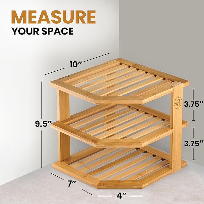 2-Pack Plate Organizer for Cabinet - Bamboo Corner Shelf for Kitchen or Bathroom Storage, Space-Saving Rack for Dishes, Countertop, Cabinet, Pantry - Organization & Housewarming Gift - Image 3