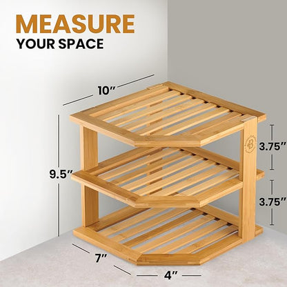 2-Pack Plate Organizer for Cabinet - Bamboo Corner Shelf for Kitchen or Bathroom Storage, Space-Saving Rack for Dishes, Countertop, Cabinet, Pantry - Organization & Housewarming Gift - Image 3