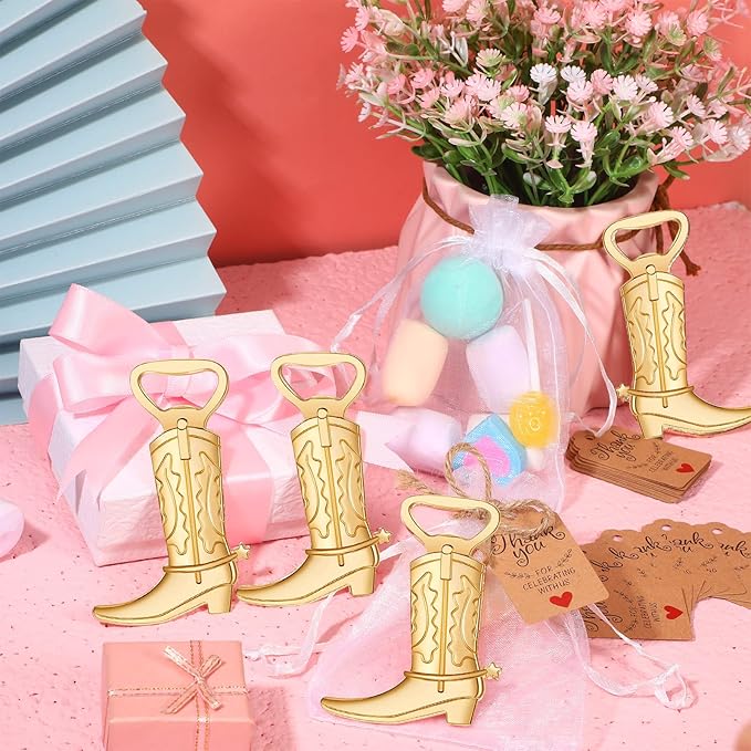 Meanplan 251 Pcs Cowboy Boot Bottle Opener Set Cowgirl Western Derby Wedding Party Favor Includes Cowboy Beer Bottle Opener Organza Bag Thank You Tag and Jute Rope for Guest Wedding Party Baby Shower - Image 5