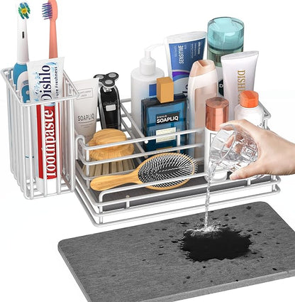 Yofidra Sponge Holder for Kitchen Sink Organizer Caddy: Sink Sponge with Instant Drying Stone, Metal Stainless Steel Basket Home Decor Storage and Organization Accessories 9.5" X 5.5" X 5.7" (White) by Yofidra