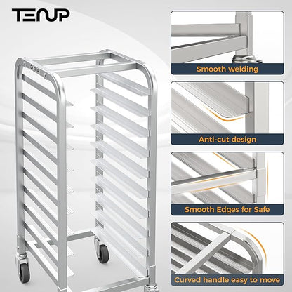 TenUp 10-Tier Half Size Sheet Pan Rack, Heavy-Duty Aluminum Bakery Rack with Wheels – Commercial Cooling & Storage Cart – 18" L x 15.5" W x 36" H - Image 5