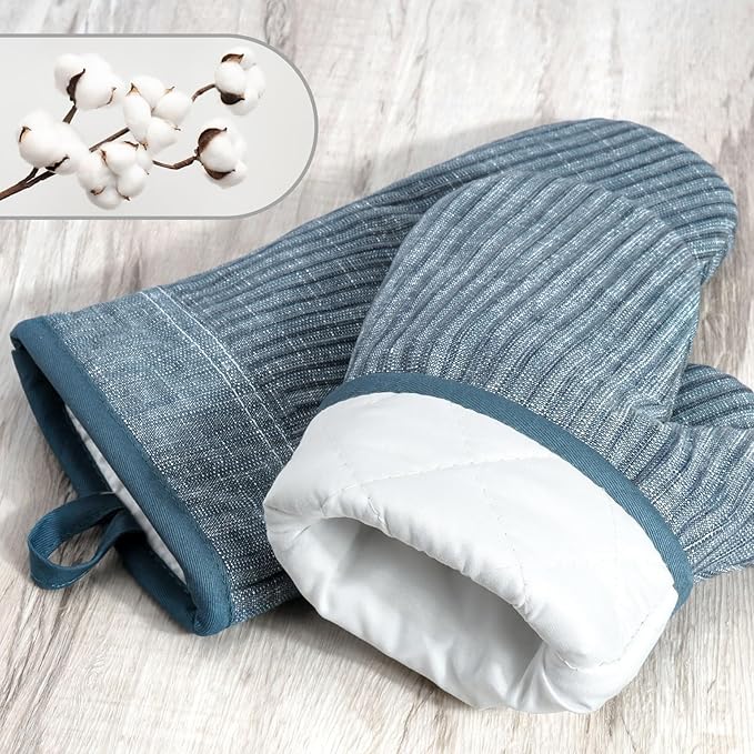 Oven Mitts and Pot Holders, Silicone Oven Gloves, 500 F Heat Resistant Oven Mitts Sets, Non-Slip Silicone Textured Grip, Blue - Image 3