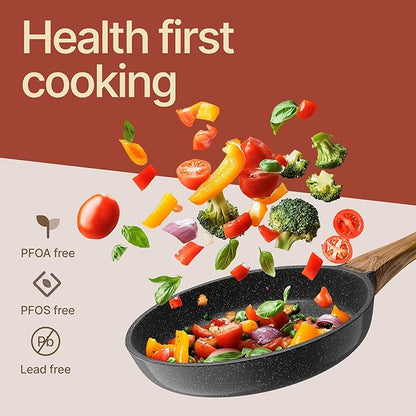 Bakken Master 20 Piece Cookware Set - Pots and Pans with Handle Grips and Tempered Glass Lids, With 6-piece Bakeware Set, Nonstick Granite Coating, Ceramic Max Temperature (Up To 500°F), Marble Color - Image 8