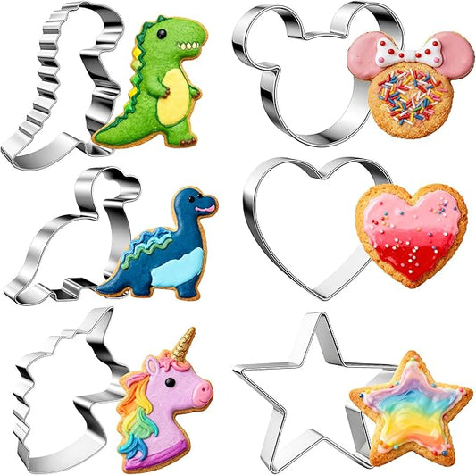 Stainless Steel Cookie Cutters, Mickey Unicorn Dinosaur Heart Star Cookie Cutters, Metal Biscuit Cutter Molds for Baking or Valentine's Day Christmas Holiday Party Decorations by MINOANT