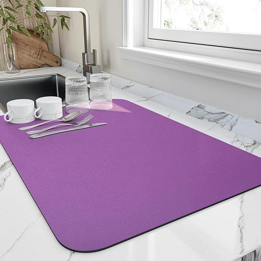 HotLive Dish Drying Mat for Kitchen Counter, Heat Resistant Drainer Mats with Non-slip Rubber Backed, Hide Stain Kitchen Super Absorbent Draining Mat, Easy to Clean Dish Rack Pad, Purple 16"x20" by HotLive