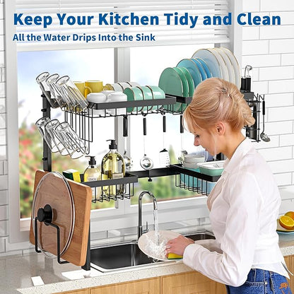 Over The Sink Dish Drying Rack,Expandable 2-Tier Stainless Steel Over The Sink Dish Rack with Utensil Holder Dish Drainers for Kitchen Counter - Image 6